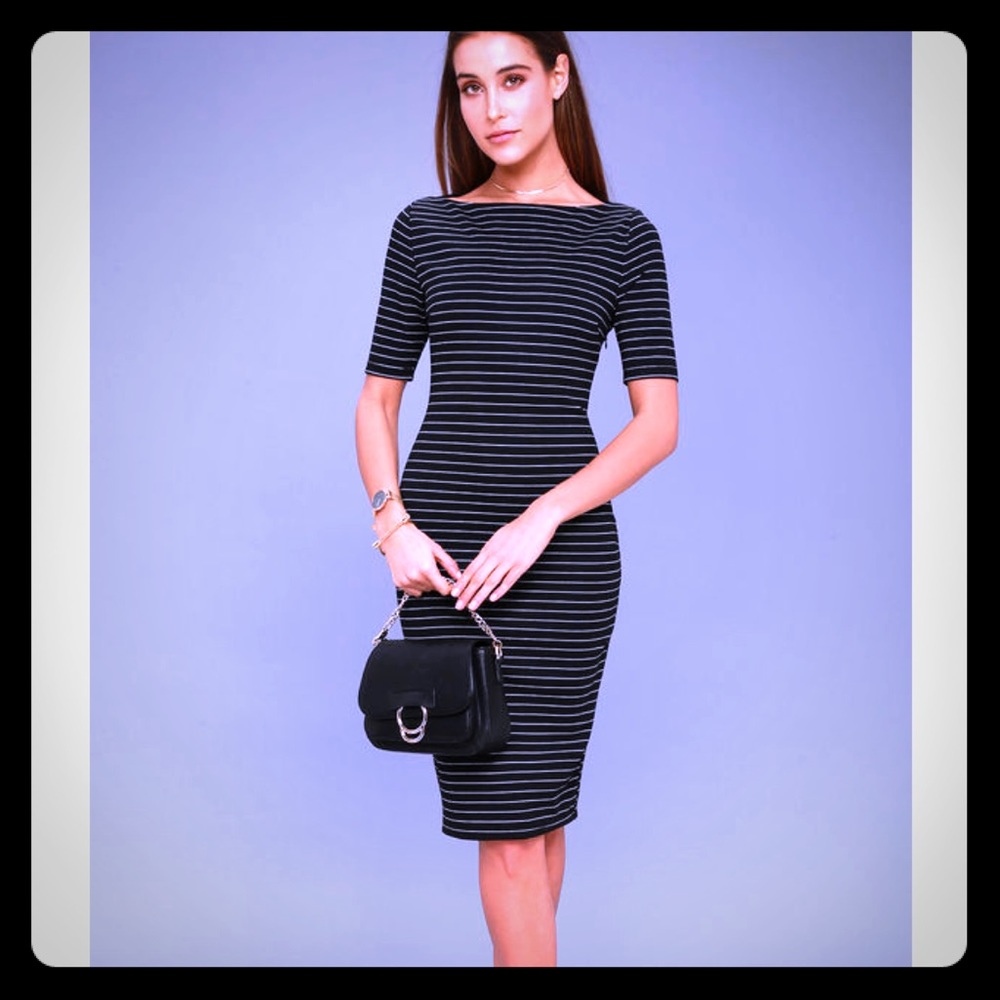 Lulu’s West Village Black Striped Bodycon Dress